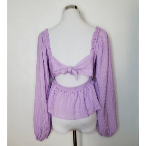 Lush Size M Top Lavender Long Balloon Sleeves Peplum Fairy Cottage Core Coquette - Picture 2 of 8